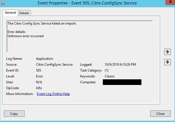 citrix event id 1005